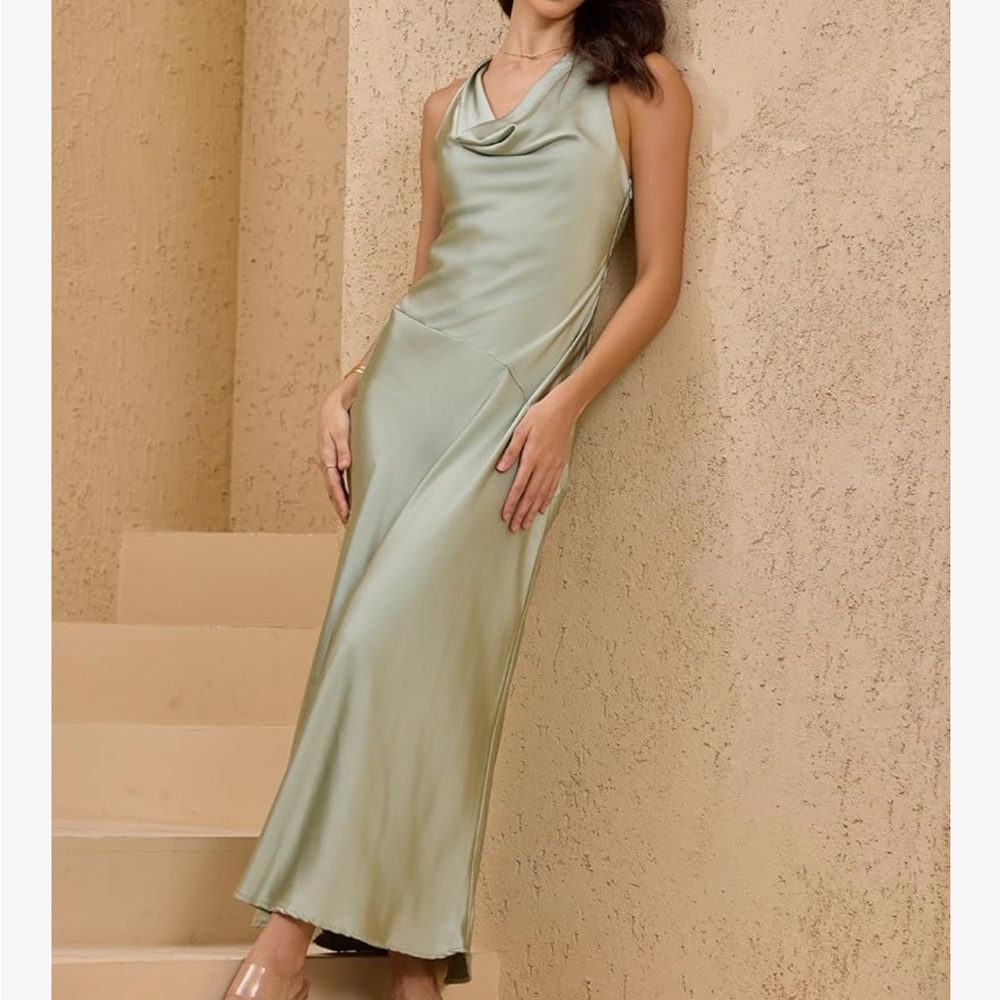 Elegant Sage Green Satin Dress